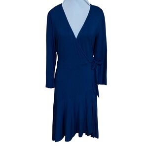 Lilly Pulitzer Rozaline Long Sleeve Teal Wrap Dress Solid Jersey Knit Medium